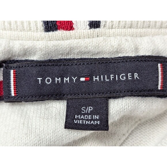 Tommy Hilfiger Sweater Women SZ S White Red Blue Striped Pullover Logo Crew Neck - Picture 6 of 10